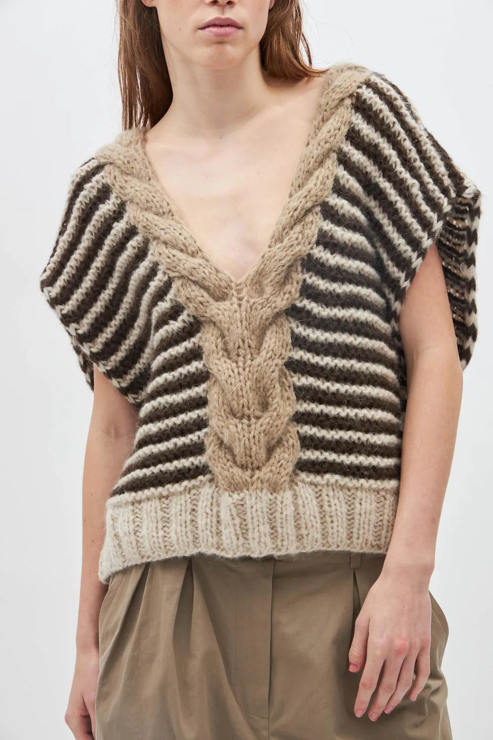 DAWNXDARE Capri Stripe vest 856 Mocca mohair