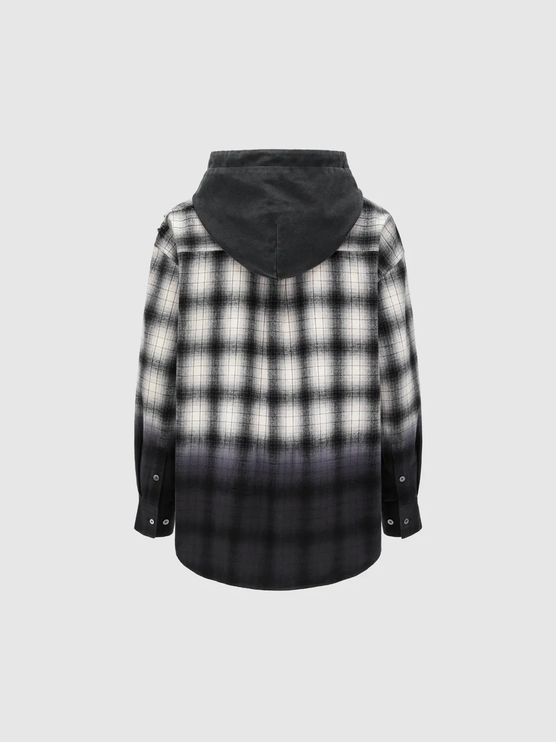 Feng Chen Wang Black Grey Plaid skjorte hætte