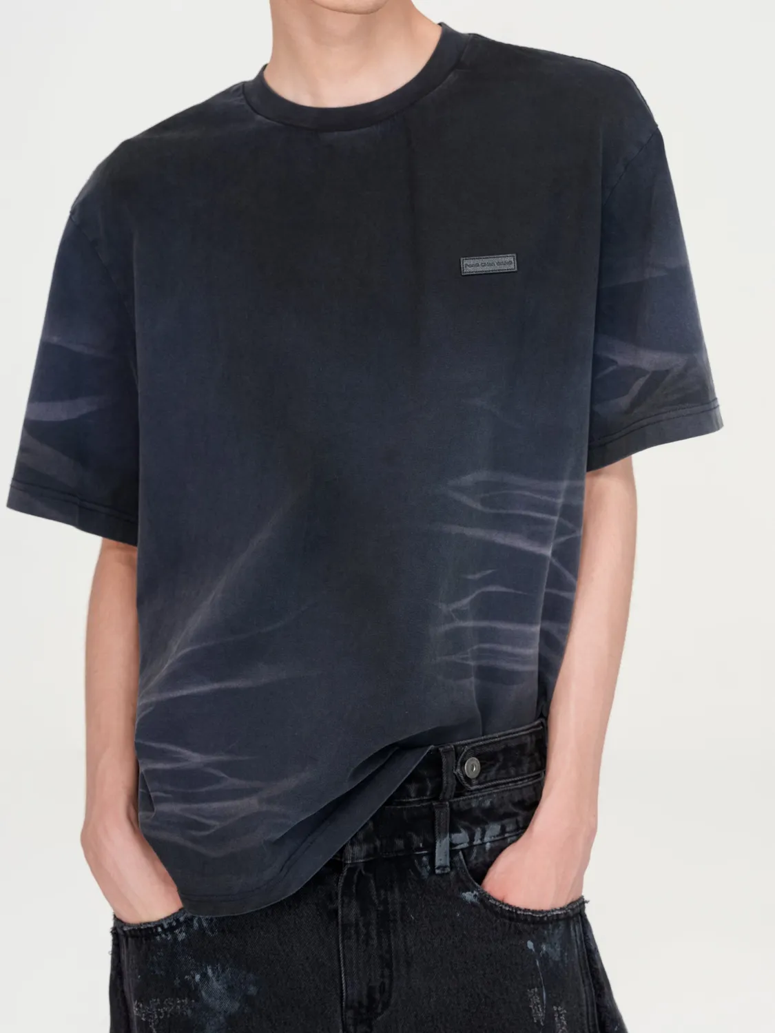 Feng Chen Wang Washed Spray-Dyed T-shirt mørk navy bomuld