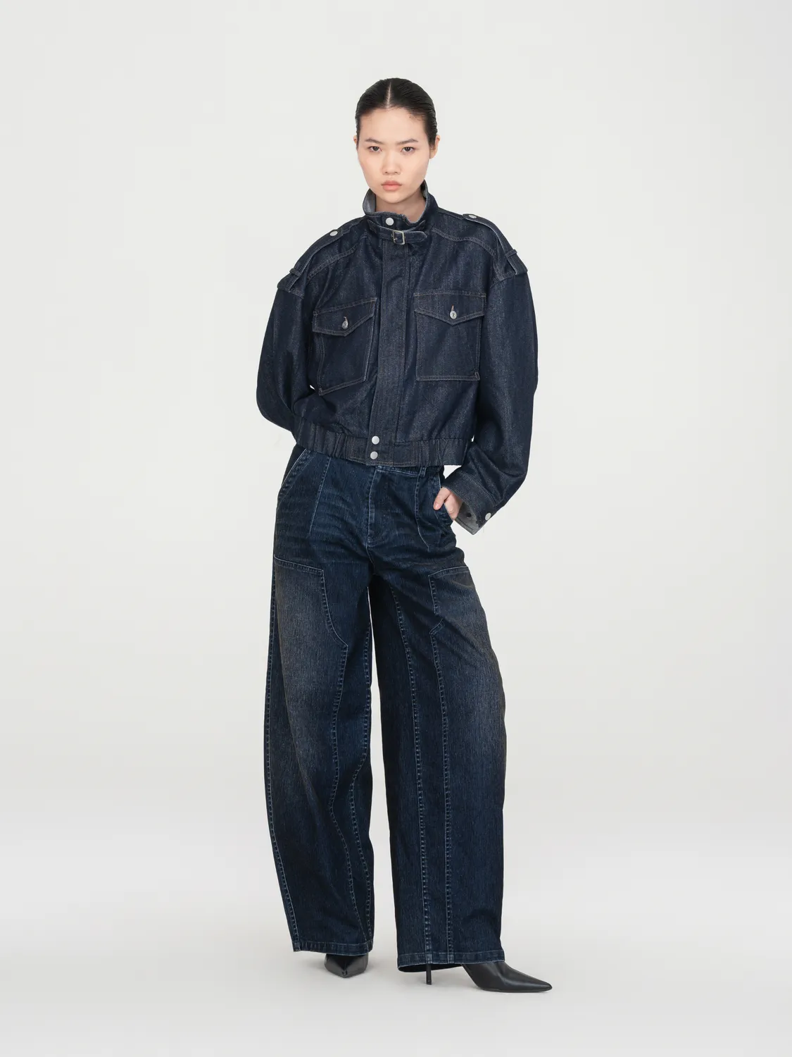 Feng Chen Wang Navy Flocked Jeans navy flocking