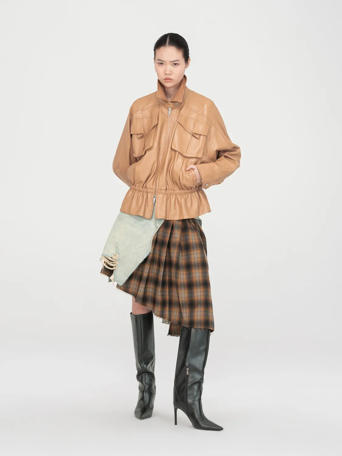 Feng Chen Wang Elastic Waist Jacket PU-jakke khaki talleret