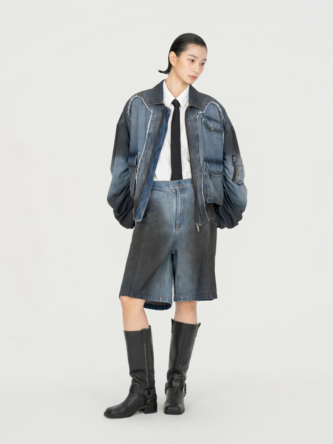 Feng Chen Wang Indigo Gradient denimjakke blå-sort