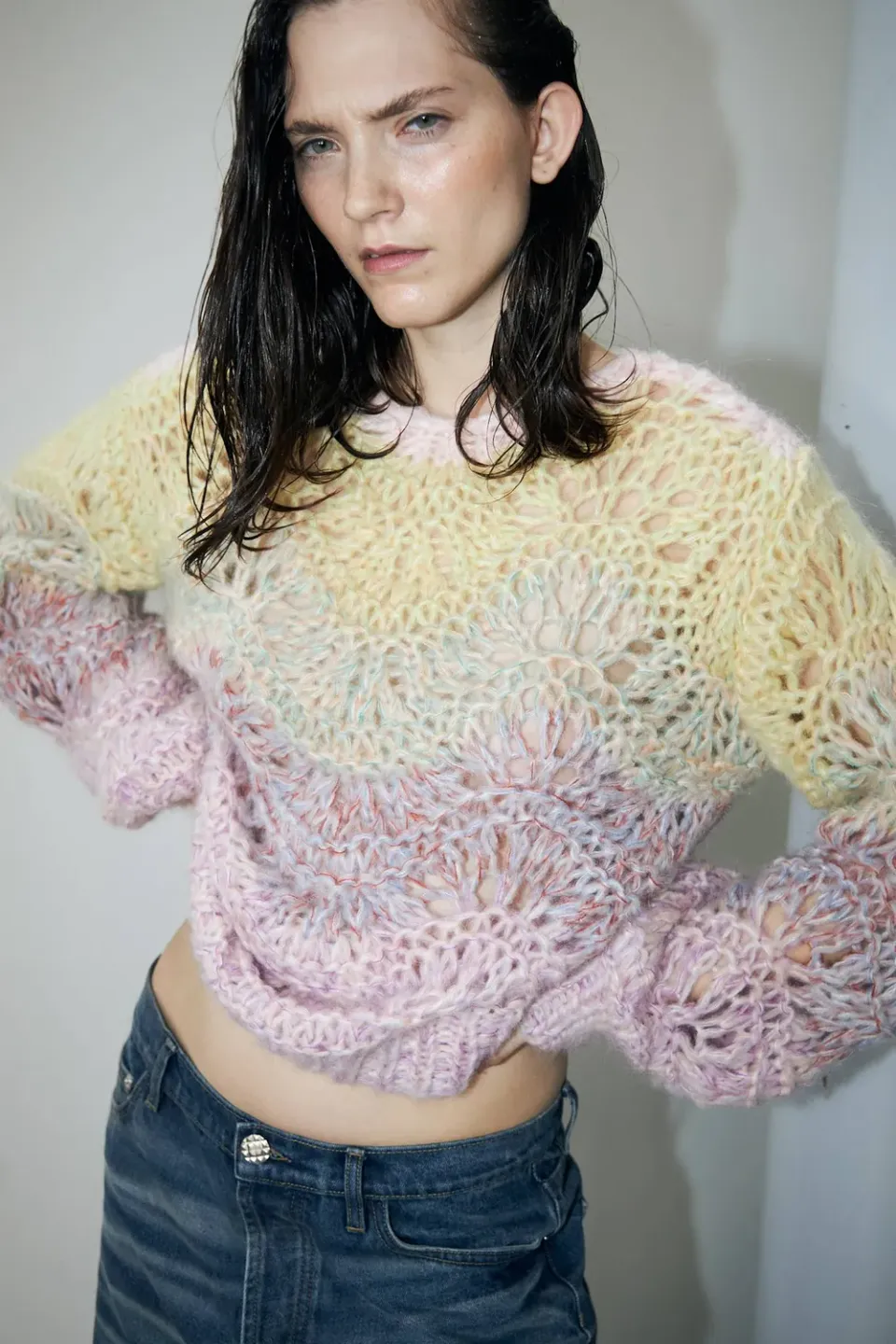 DAWNXDARE Ella striktrøje pastel shade hulmønstret