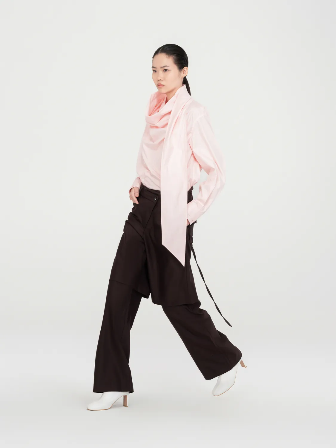 Feng Chen Wang Draped bluse pink med tørklæde