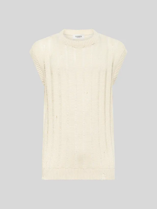 Laneus Destroyed Sleeveless Shirt ærmeløs top beige bomuld