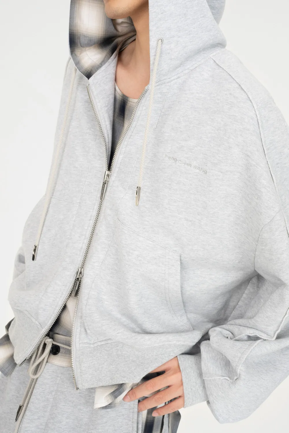 Feng Chen Wang 2-in-1 Zip Hoodie hættetrøje grå ternet