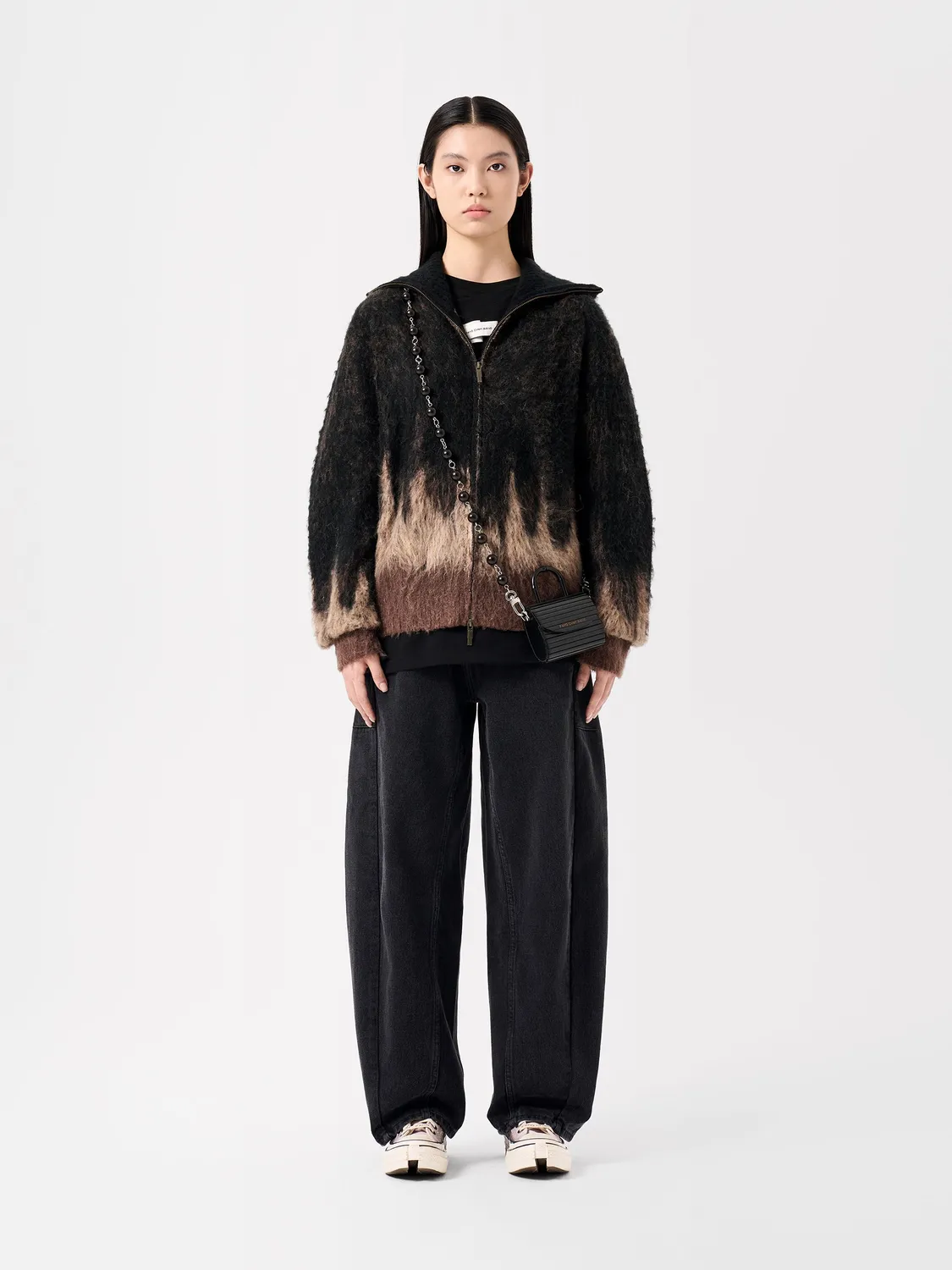 Feng Chen Wang Jacquard Knit Zip-Up Cardigan brun