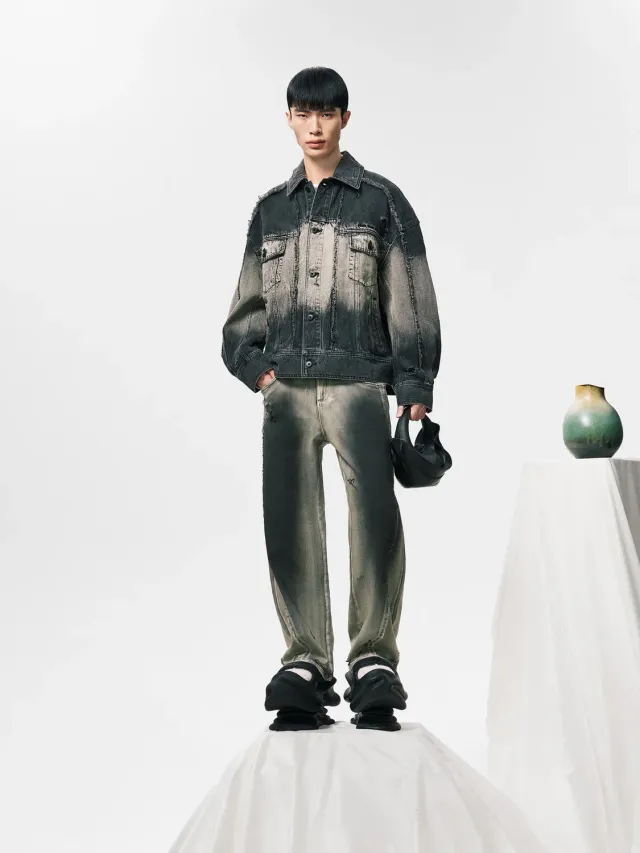 Feng Chen Wang Gradient denimjakke oversize hætte