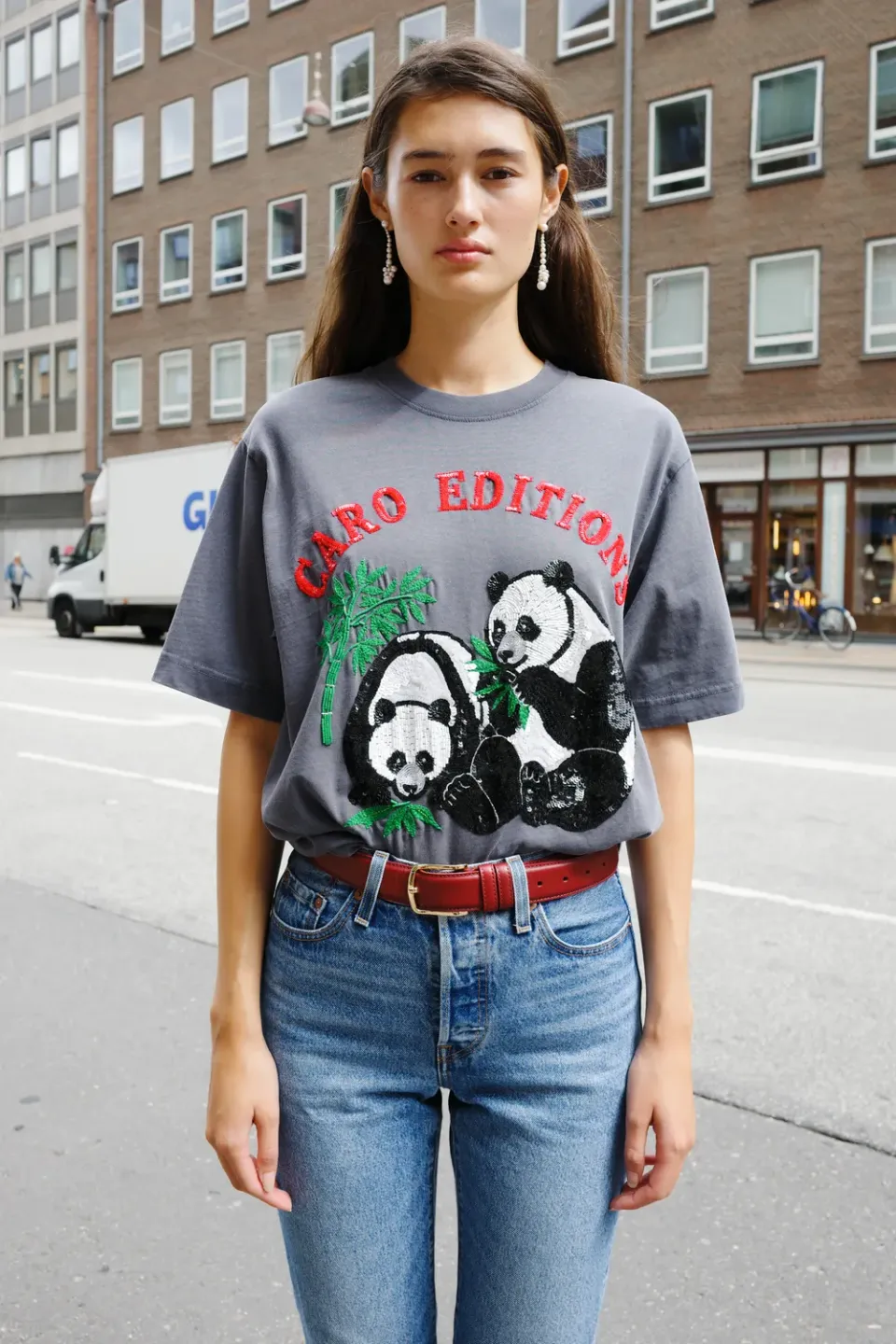 Caro Editions Freddy T-shirt grå panda broderi