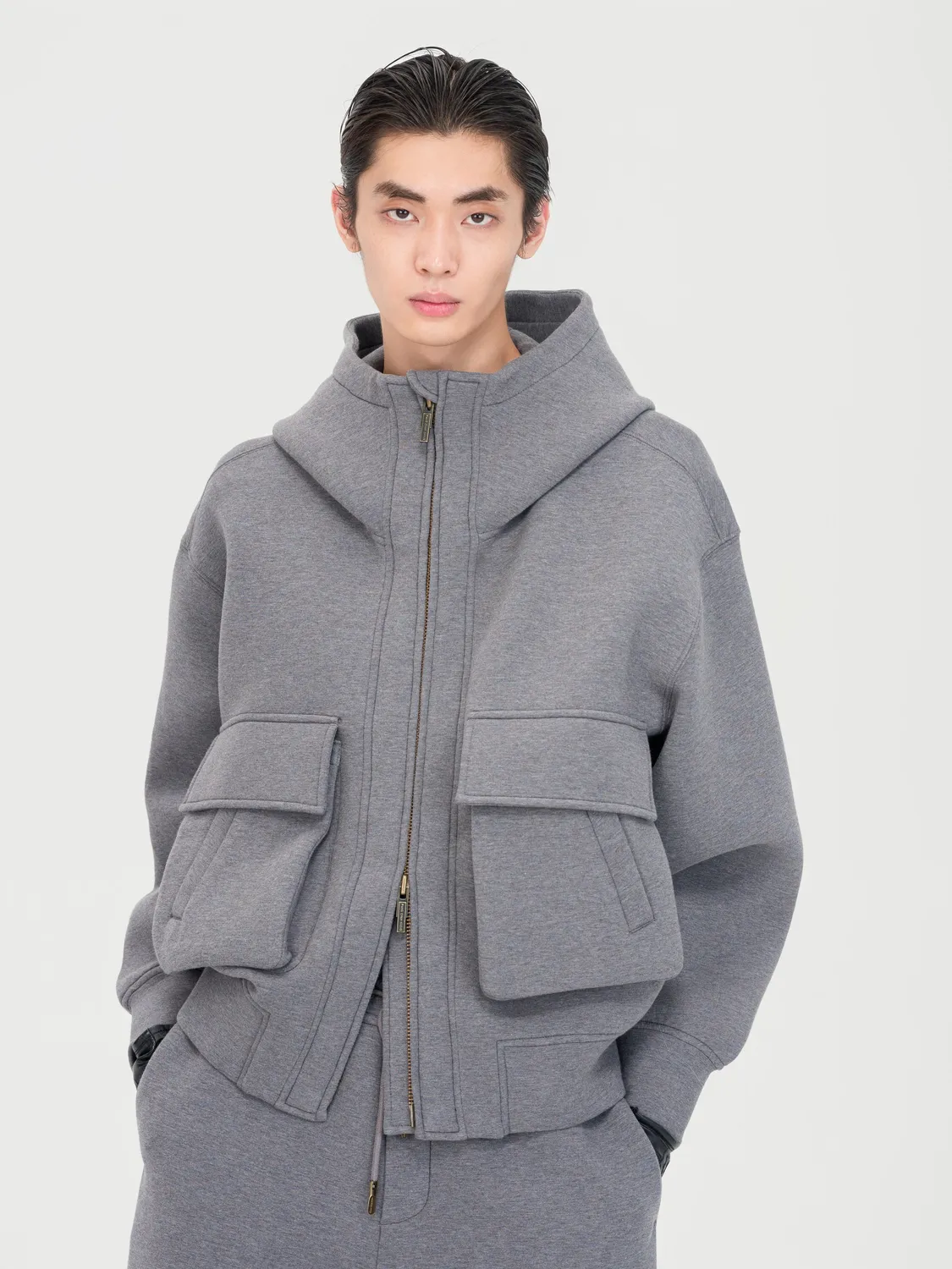 Feng Chen Wang Grey Spacer hoodie lynlås grå