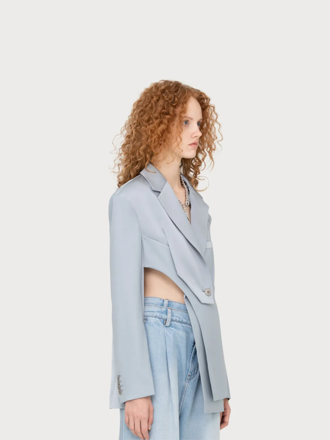 Feng Chen Wang Grey Satin Wool blazer grå XS-XL lagdelt