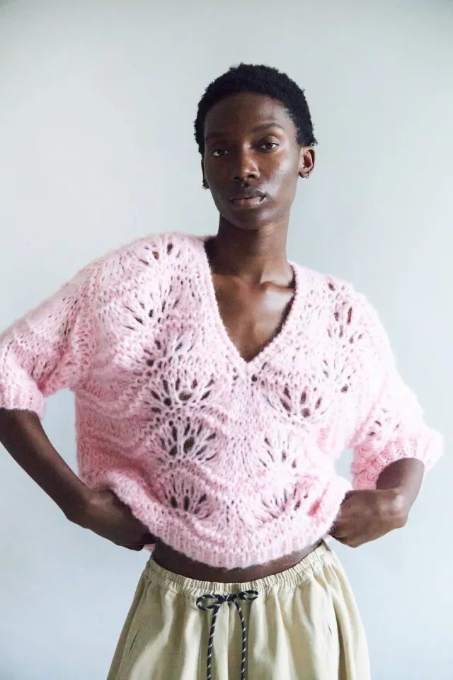 DAWNXDARE Elsa strikbluse 219 Super Pink mohair