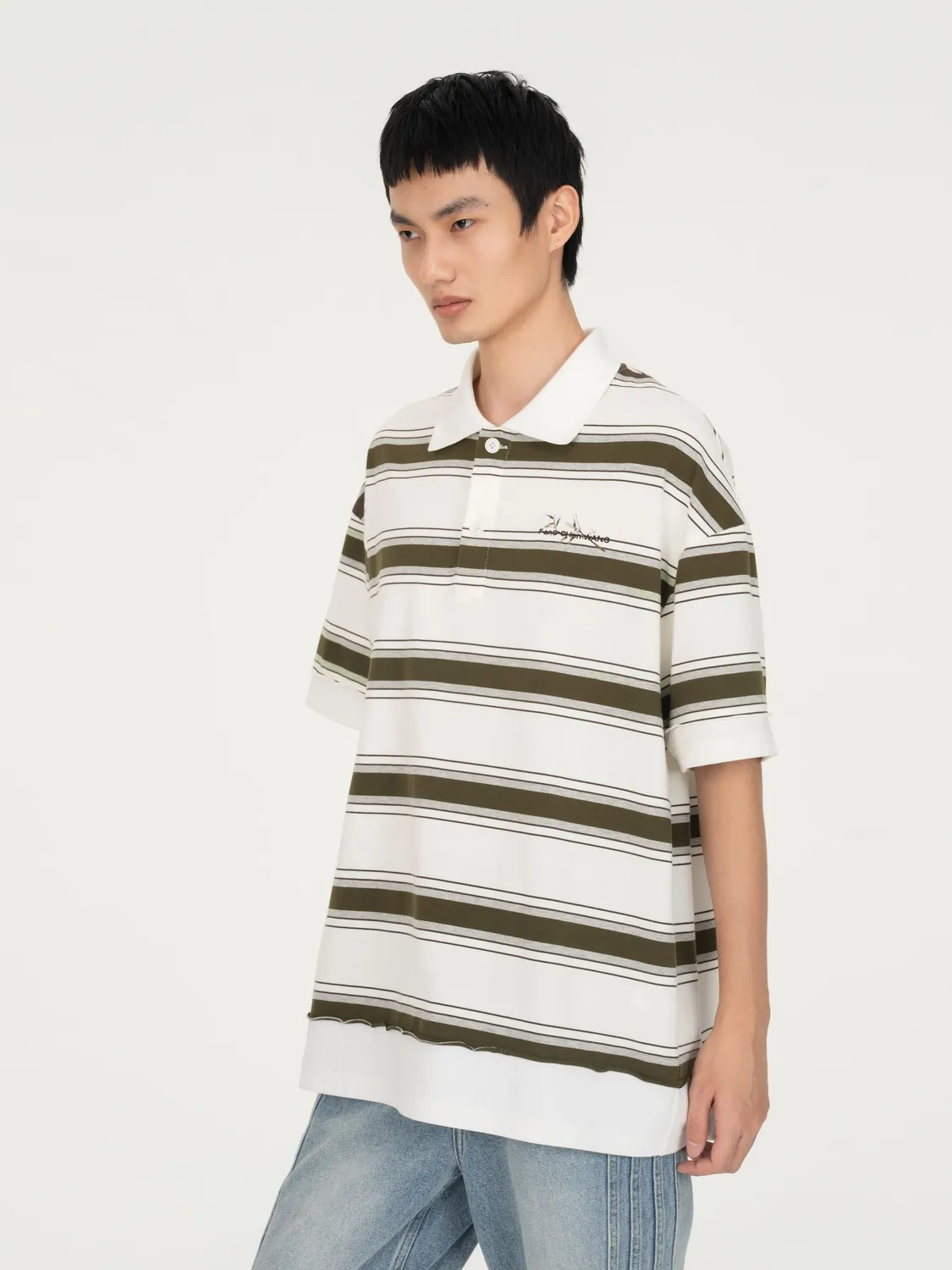 Feng Chen Wang Green Striped Polo poloshirt grøn stribet