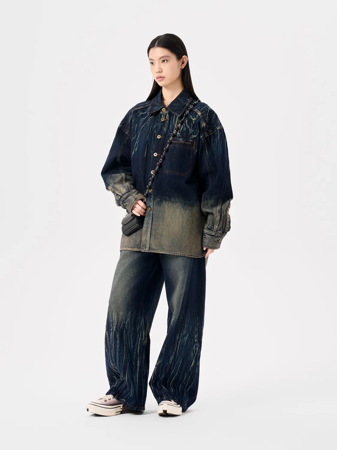 Feng Chen Wang Blue Tie-Dye skjortejakke blå denim