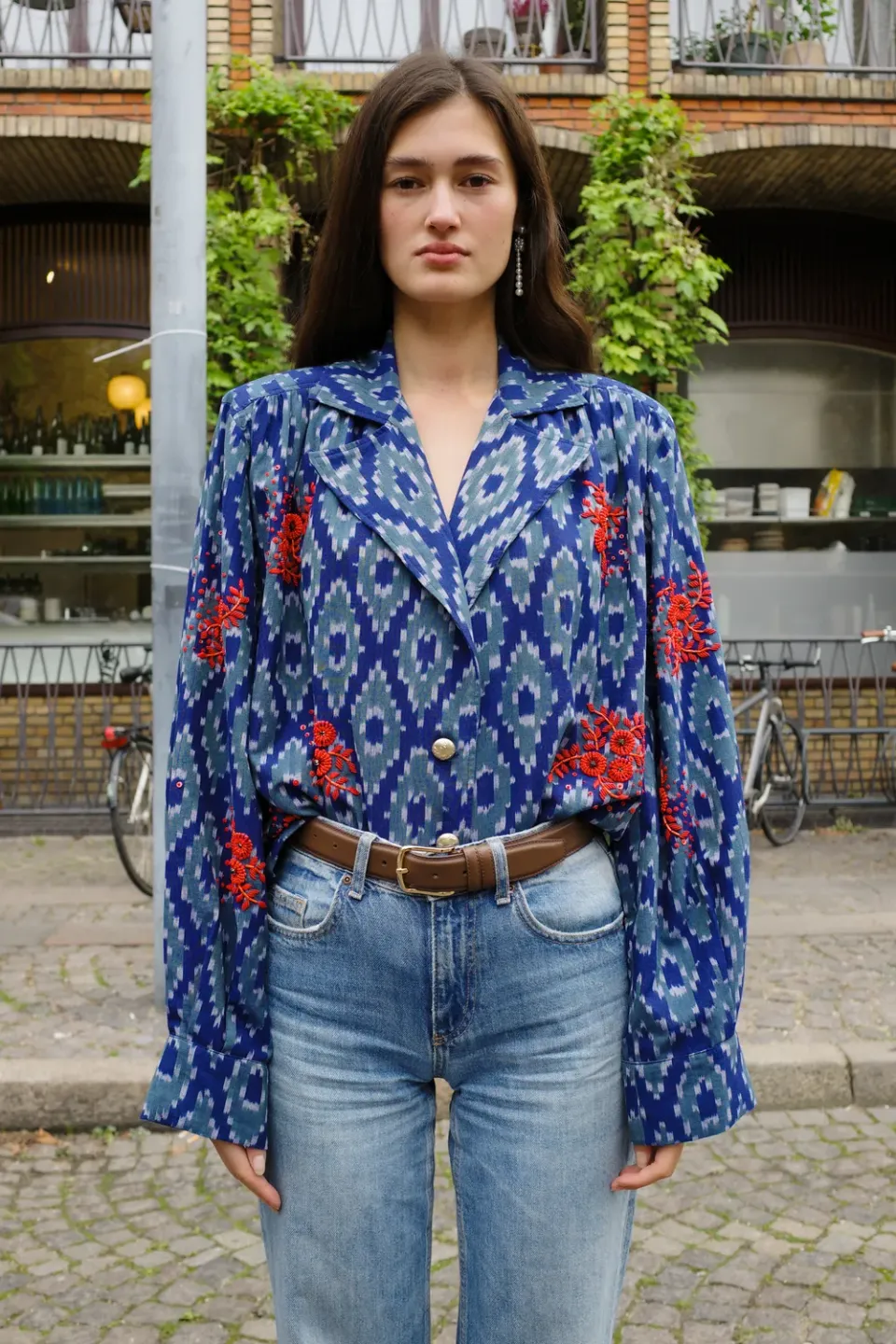 Caro Editions Bonsai Skjorte blå ikat broderi bomuld